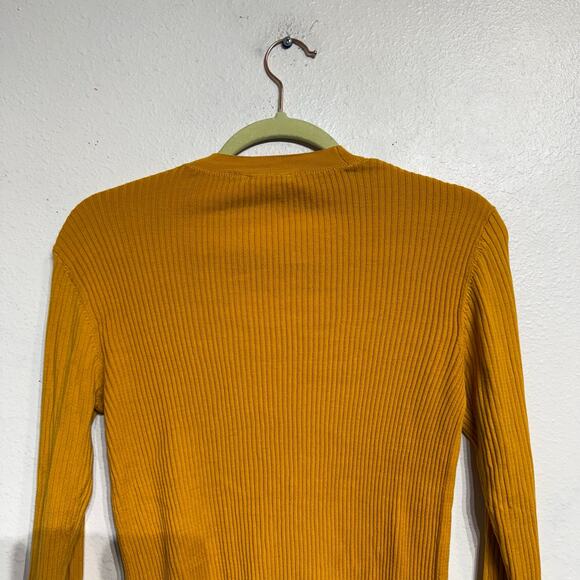 Tory Burch Mustard Yellow Shrunken Simone Ribbed Cardigan Sz S - Picture 8 of 12